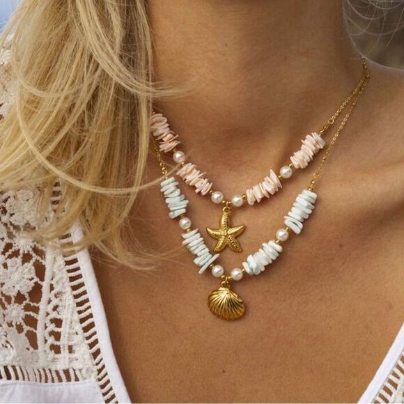 Anthropologie Jewelry - Anthropology Boho beaded Shell pendent necklace